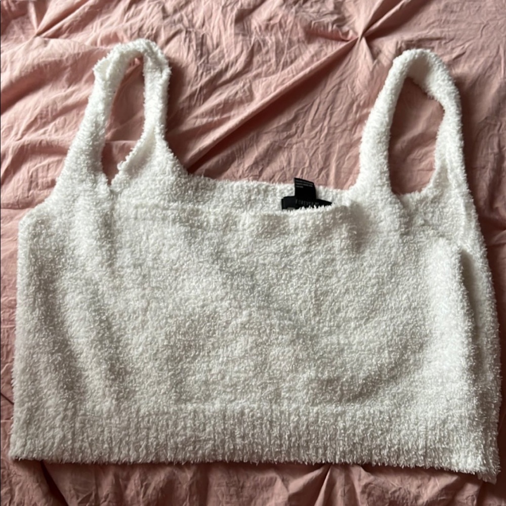 soft fluffy white crop top